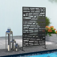 Outsunny Decorative Outdoor Privacy Panel with Stand, Freestanding Metal Outdoor Divider for Garden, Backyard, Deck, Black(m-8)