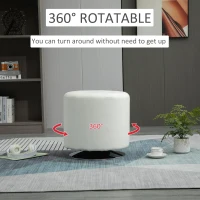 HOMCOM 360° Swivel Foot Stool Round PU Ottoman with Thick Sponge Padding and Solid Steel Base, White(m-4)