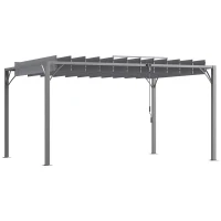 Outsunny 12.8' x 9.7' Outdoor Pergola with Retractable Roof, Aluminium Louvered Pergola Canopy Gazebo for Lawn Garden Patio, Grey(m-11)