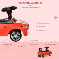 Aosom Kids Ride On Push Car, Foot-to-Floor Walking Sliding Toy Car for Toddler with Working Horn, Music, Headlights and Storage, Red(m-5)