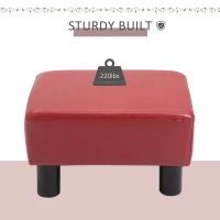 HOMCOM Ottoman Foot Rest, Small Foot Stool with Faux Leather Upholstery, Rectangular Ottoman Footrest with Padded Foam Seat and Plastic Legs, Red(m-4)