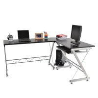 HOMCOM L-Shaped Computer Desk, Corner Table with Keyboard Tray for PC Laptop Desktop, Workstation Stand Home Office Furniture(m-11)