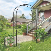 Outsunny 7.2FT Metal Garden Arch with Gate, 2 Side Planter Baskets, Garden Arbor Archway Trellis for Roses and Climbing Plants, Black(m-8)