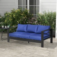 Outsunny Patio Furniture with Cushions, Aluminum Outdoor Sofa with Wide Armrests, Navy Blue(m-2)
