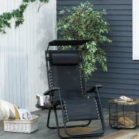 Outsunny Outdoor Zero Gravity Reclining Lounger Chair with Canopy Shade, Side Tray, Cupholder, Black(m-8)