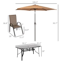 Outsunny 8 Pieces Patio Furniture Set with 9Ft Patio Umbrella, Outdoor Dining Table and Chairs, Light Mixed Brown(m-3)
