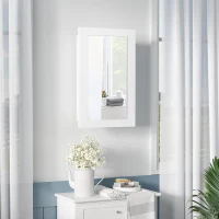 kleankin Wall-Mounted Medicine Cabinet with Mirror, Bathroom Mirror Cabinet with Single Door and Adjustable Shelves, White(m-7)