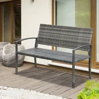 Outsunny Rattan Wicker Loveseat Garden Bench Hand Woven Portable Backyard Gray(m-8)