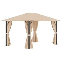 Outsunny 10' x 13' Patio Gazebo Aluminum Frame Outdoor Canopy Shelter with Sidewalls, Vented Roof for Garden, Lawn, Backyard, and Deck, Brown(m-9)