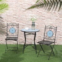 Outsunny 3-Piece Outdoor Bistro Set Garden Coffee Table Set with Mosaic Top for Patio, Balcony, Poolside, Black(m-8)