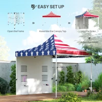 Outsunny 10' x 10' Heavy Duty Pop Up Canopy Tent with Sidewall, UPF50+ Instant Sun Shelter with Storage Pockets, American Flag(m-7)