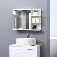 kleankin Bathroom Storage Cabinet with Mirror, Wall Mounted Medicine Cabinet with 3 Open Shelves and 2-tier Cupboard(m-1)