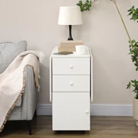 HOMCOM Extendable Dining Table, Drop Leaf Table with 2 Drawers, Cabinet and 6 Wheels for Small Spaces, Kitchen, White(m-7)