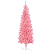 HOMCOM 6ft Tall Pencil Artificial Christmas Tree with 479 Branch Tips with Steel Base, Pink(m-11)