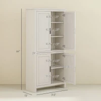 HOMCOM 64" 4-Door Kitchen Pantry, Freestanding Storage Cabinet with 3 Adjustable Shelves for Kitchen, Antique White(m-3)