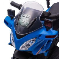 Aosom 6V Kids Motorcycle Police Electric Ride-On Dirt Bike Off-road Street Bike Battery Powered Rechargeable Horn Headlights Training Wheels Realistic Sounds for Girls and Boys 18 - 36 months Blue(m-9)
