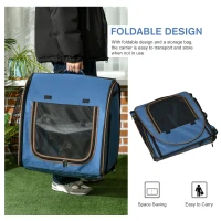 PawHut 39" Portable Soft-Sided Cat Carrier, Cat Kennel, Travel Dog Crate with Divider, Two Compartments, Soft Cushions & Storage Bag, Easy to Fold, Blue(m-4)