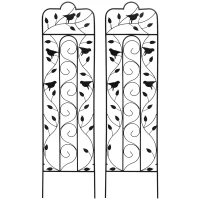 Outsunny 2 Pack Garden Trellis for Climbing Plants, Outdoor Metal Grid Panels with Birds and Leaves, for Roses, Vine Flower, Cucumber, Clematis, 59" Tall(m-11)