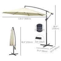 Outsunny Φ10' Deluxe Cantilever Umbrella Outdoor Market Parasol Banana Hanging Offset Sunshade Crank Cross Base Beige(m-3)