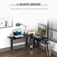 HomCom 65" Modern Corner L-Shaped Glass Top Computer Desk With Keyboard Tray(m-5)