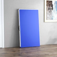 Soozier 9' x 5' Full Size Table Tennis Table, Folding Ping Pong Table with Paddles and Balls, Blue(m-8)