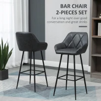 HOMCOM Retro Bar Stools Set of 2, Bar Chairs with Footrest, 30" (76 cm.) Kitchen Stools with Backs and Steel Legs, for Kitchen Island and Home Bar, Black(m-4)