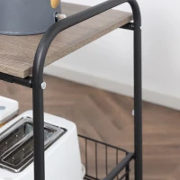 HOMCOM 3 Tier Kitchen Cart with Storage, Rolling Kitchen Island Cart with 2 Sliding Fruit Basket and Side Hooks for Dining Room, Oak(m-9)