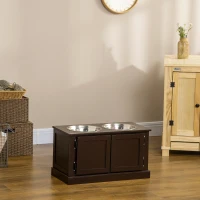 PawHut Elevated Dog Bowls with Storage, Two Stainless Steel Bowls for Large Dogs, Coffee(m-10)