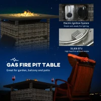 Outsunny Outdoor PE Rattan Propane Fire Pit Table, 50,000 BTU Pulse-Ignition Wicker Fire Table, Mixed Grey(m-4)