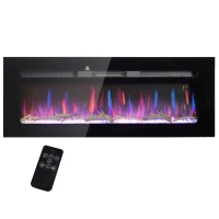 HOMCOM 50" Recessed or Wall Mounted Electric Fireplace Heater with Remote Control, Adjustable Flame Color and Brightness(m-1)