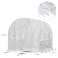 Outsunny 9.7' x 6.5' x 6.5' Walk-in Tunnel Greenhouse, Outdoor Green House with Anti-Tear PE Cover, Zipper Doors and Mesh Windows, White(m-3)