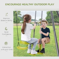 HOMCOM 3 in 1 Kids Metal Swing Set for Backyard with Swing Seat, Glider and Climbing Ladder, Heavy Duty Metal Frame for 4 Children(m-4)