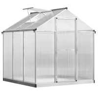 Outsunny 6' L x 6' W Walk-In Polycarbonate Greenhouse with Roof Vent for Ventilation & Rain Gutter for Winter