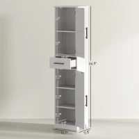 HOMCOM Farmhouse Linen Closet with Drawer, 67" Tall Bathroom Storage Cabinet with Barn Doors and Adjustable Shelves, White(m-3)