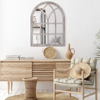 HOMCOM 41" x 31.5" Large Rustic Wall Mirror, Arch Window Mirror for Wall Decor in Living Room, Bedroom, Entryway, Natural(m-5)