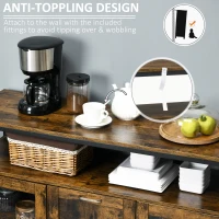 HOMCOM Kitchen Sideboard Industrial Style Serving Buffet Storage Cabinet Cupboard with Adjustable Shelves, Glass Doors, 2 Drawers for Dining, Living Room, Rustic Brown(m-7)