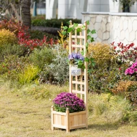 Outsunny Wooden Raised Garden Bed with Trellis, Outdoor Planter Box with Drainage Crevices for Climbing Vine Plants Flowers, 12" x 12" x 49"(m-2)