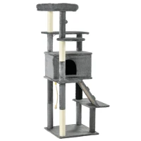 PawHut Cat Tree for Large Cats Adult, 58" Tall Cat Tree with Scratching Posts, Large Cat Tower for Indoor Cats with Bed, House, Toys, Grey(m-2)