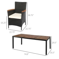 Outsunny 9 Pieces Outdoor Dining Set for 8, Wicker Rattan Patio Furniture Set, Patio Table and Chairs Set with Cushions, Acacia Wood Table Top, Conversation Set for Garden Backyard Deck, Cream White(m-3)