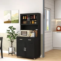 HOMCOM 67" Buffet with Hutch, Modern Kitchen Pantry, Freestanding Cabinet with Glass Doors, Shelves and Drawers, Black(m-2)