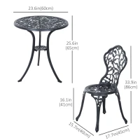 Outsunny 3 Pieces Bistro Set, Patio Table and Chairs with Cast Aluminum Frame for Garden, Balcony, Porch, Black(m-3)