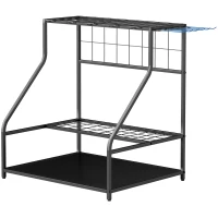 Outsunny 3-Tier Yard Tool Storage Rack, Garden Tool Organizer with Hooks for Long-Handled, Broom, Shovel, Blue(m-1)
