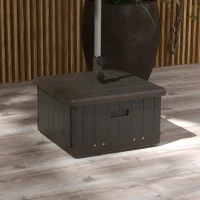 Outsunny 3-in-1 Outdoor Umbrella Base with Wheels and Handles, End Table, Flower Box Planter with Hole, 175 lbs. Capacity, Brown(m-2)