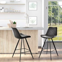 HOMCOM Set of 2 Microfiber Cloth Bar Stools, Multi-functional Kitchen Stools, Bar Chair with Metal Leg Padded Cushion Seat for Dining, Black(m-1)