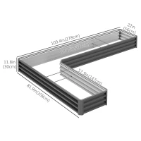 Outsunny L-Shaped Raised Garden Bed, 82" x 109" x 12" Galvanized Steel Planter Box with Multi-reinforced Rods for Vegetables, Flowers and Herbs, Dark Grey(m-3)
