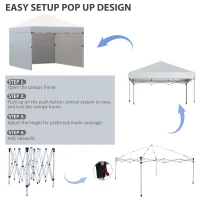 Outsunny 10' x 10' Pop Up Canopy Tent with 3 Sidewalls, Leg Weight Bags and Carry Bag, Height Adjustable, Instant Party Tent Event Shelter Gazebo for Garden, Patio, Cream(m-5)