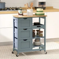 HOMCOM Rolling Kitchen Cart, Kitchen Island with Wood Top, Shelves & Drawers for Dining Area, Gray(m-10)