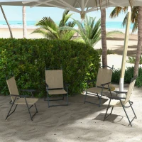 Outsunny 4 Piece Folding Patio Camping Chair Set, Sports Chairs for Adults with Armrests, Mesh Fabric Seat for Lawn, Beige(m-10)