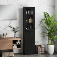 kleankin Tall Bathroom Cabinet, Bathroom Storage Cabinet with Drawers, 2 Doors and Adjustable Shelves, Black