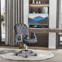 Vinsetto Button Tufted Desk Chair, Home Office Chair with Padded Armrests, Adjustable Height and Swivel Wheels, Dark Gray(m-10)